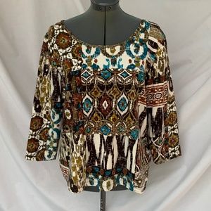 Ruby Rd top multicolored brown teal red black size XL